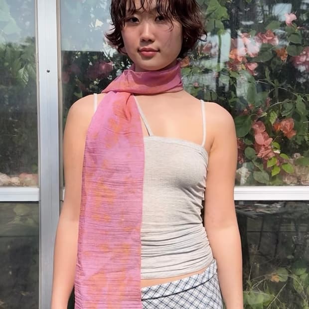 (새상품) 라이트그린 스카프 _ 핑크