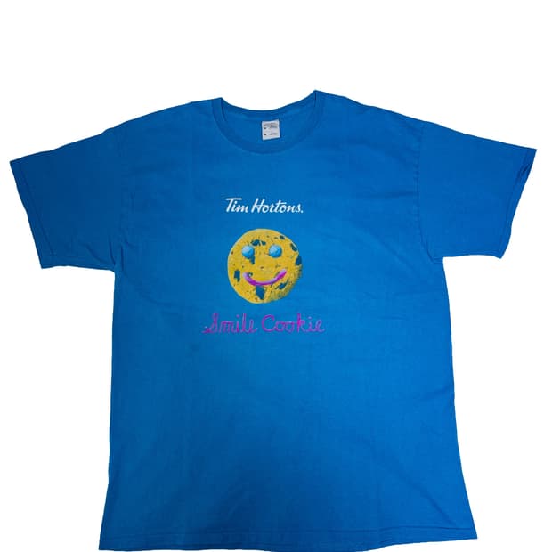 빈티지 90s 팀홀튼 Tim Holtons 스마일쿠키 티셔츠 아쿠아 XL