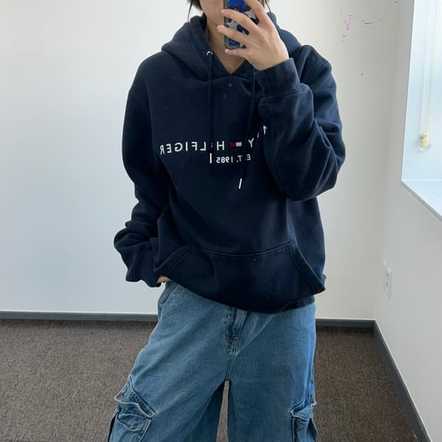 Tommy hilfiger 타미힐피거 스펠아웃로고 네이비 후드티 