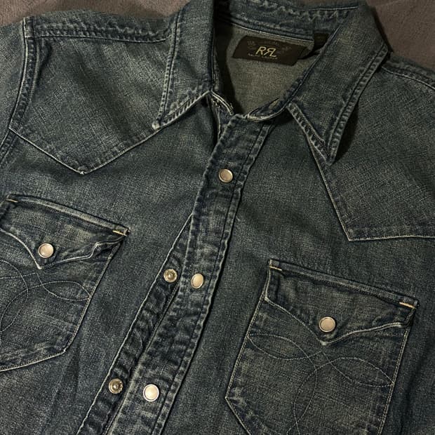 [M] RRL 더블알엘 데님 웨스턴 셔츠 다크워시