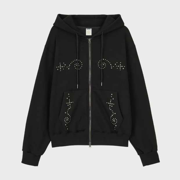 단델 DD wing studded hoodie zip-up 블랙 1사이즈