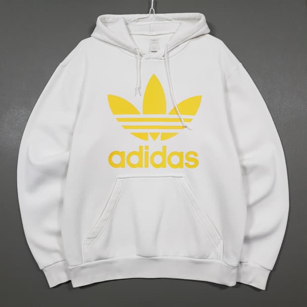 L) 아디다스 파이어버드 트레포일 빅로고 후드티 화이트 옐로우 100