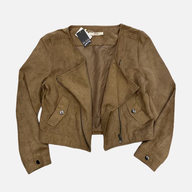 brown suede crop rider jacket