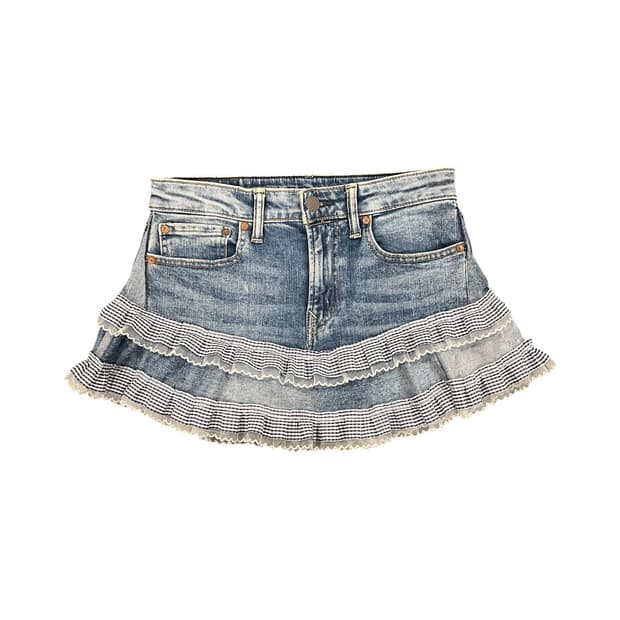 JPN 리워크 데님 프릴 캉캉 미니 스커트 SIZE 28