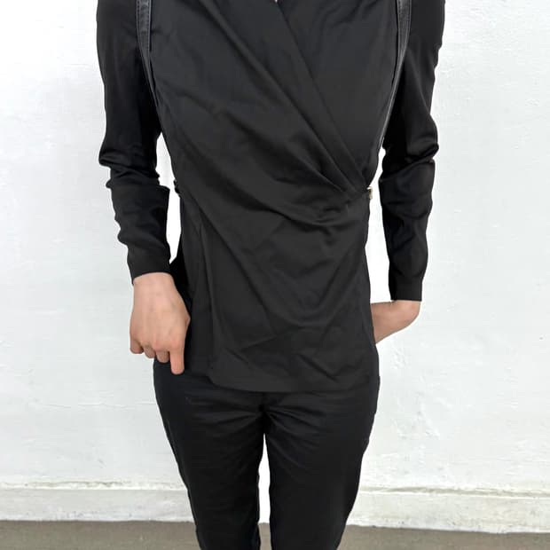 Black Back open drape blouse