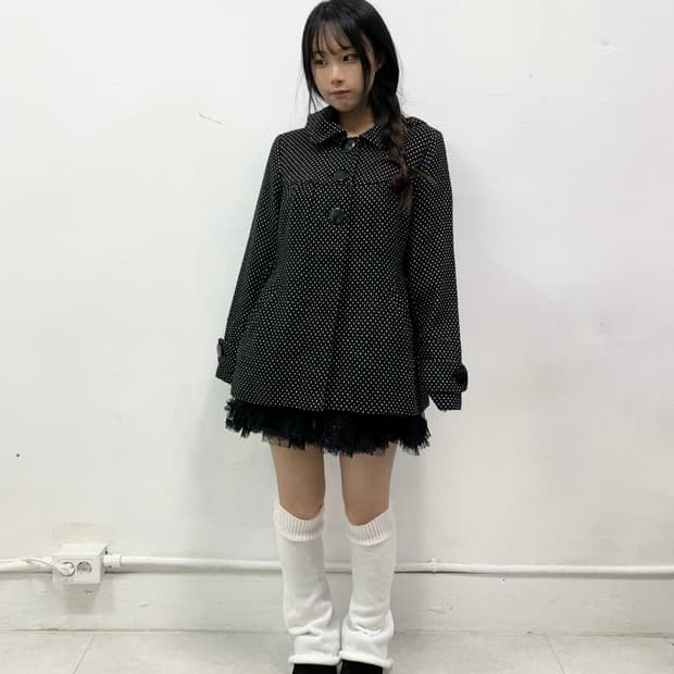 [JPN] 도트 블랙 후드 숏코트