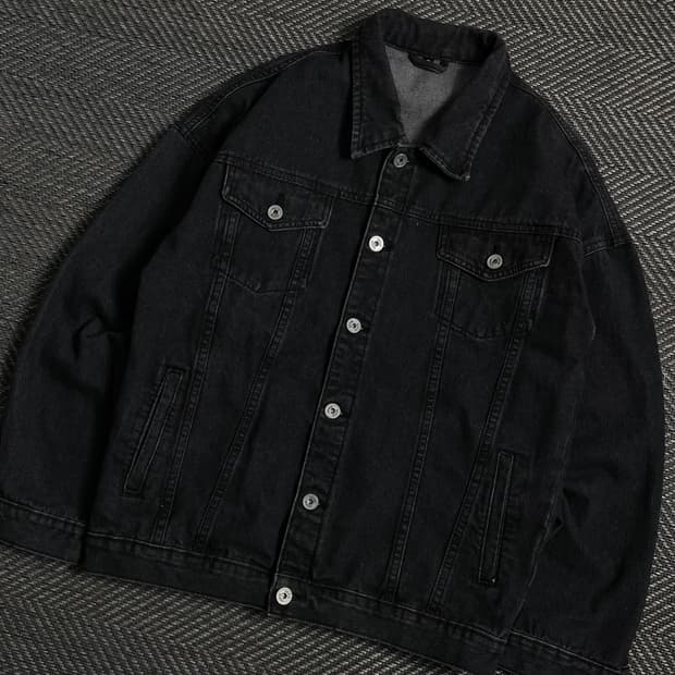 빈티지 흑청 박시핏 데님 트러커 자켓 y 3986