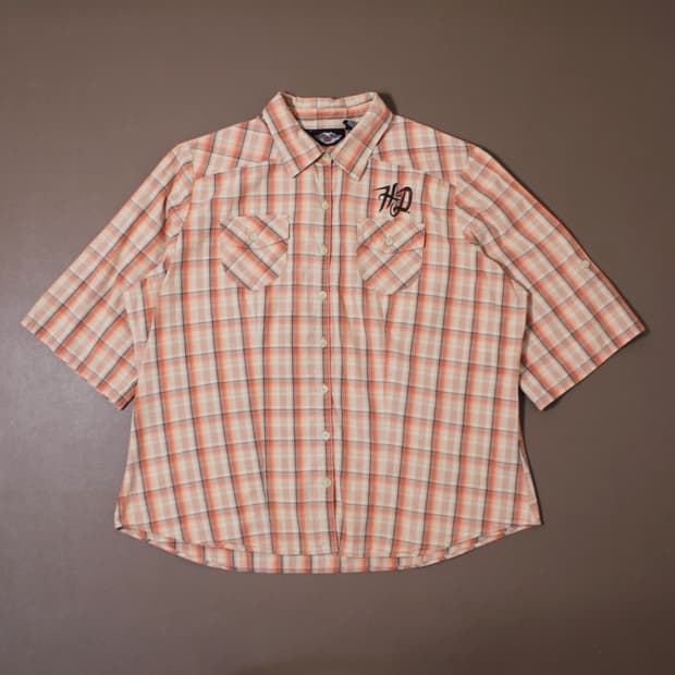 Harley-Davidson 자수 로고 체크 반팔 셔츠