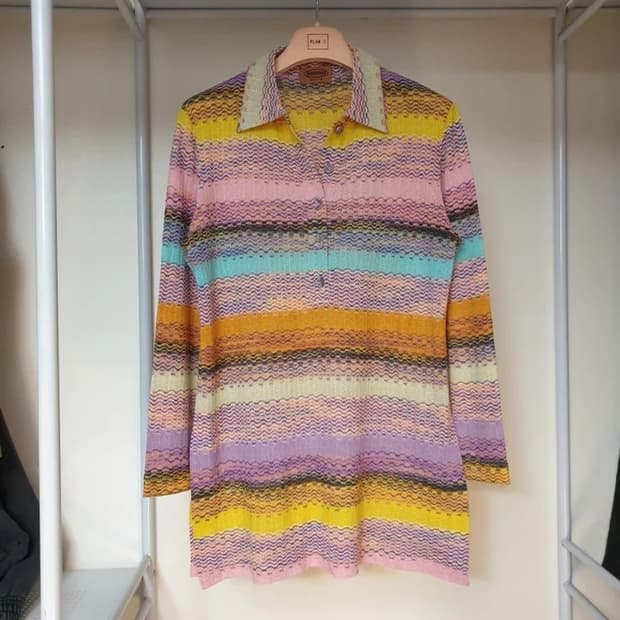 Missoni 미쏘니 메인라벨 파스텔 멀티컬러패턴 시어니트 폴로 스웨터