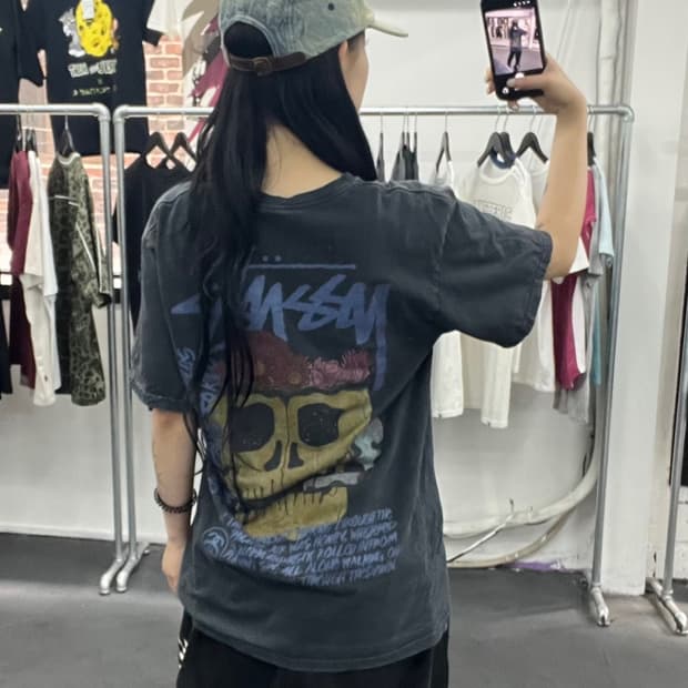 스투시 스컬 프린팅 티셔츠