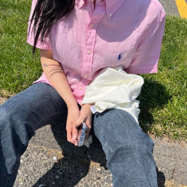 폴로 랄프로렌 린넨 반팔 셔츠 핑크 S 