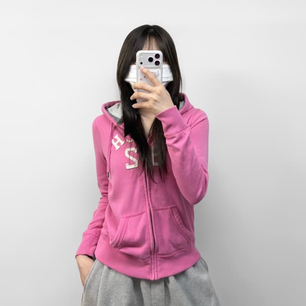 아베크롬비 피치 로고 후드집업 핑크