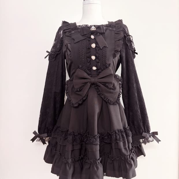 Lizlisa 리본 티아라 티어드 원피스 블랙 