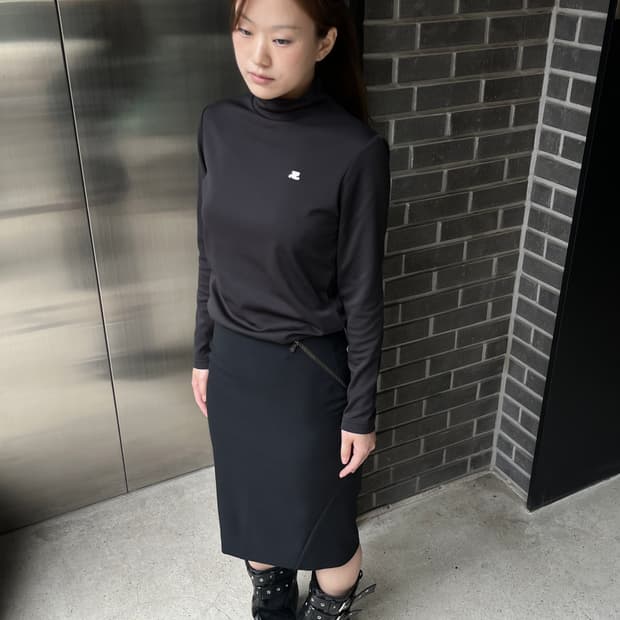 00s Courreges 꾸레쥬 로고 패치 하이넥 탑