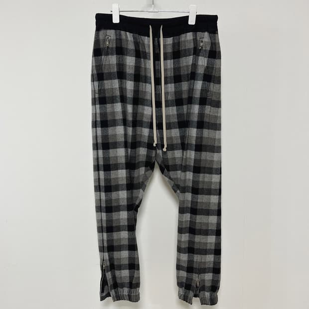 릭오웬스 19FW "LARRY" 드로우스트링 블랙 체크 트랙 팬츠 