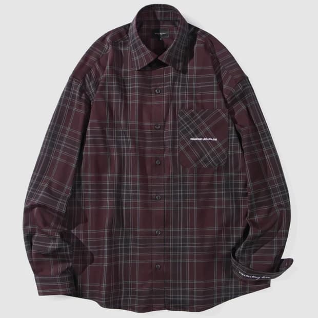 [다이아몬드 레이라] 다크버건디 므드 체크 셔츠 S45