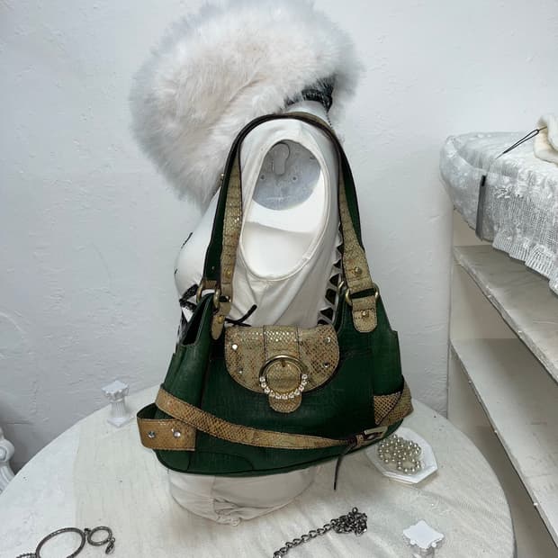 빈티지 그린 파에톤 큐빅 숄더백