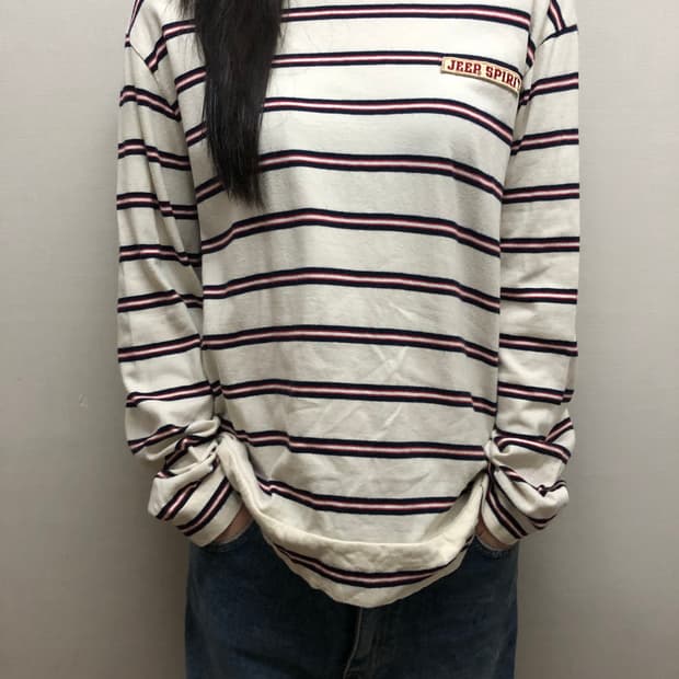 빈티지 지프 아이보리 스트라이프 티셔츠