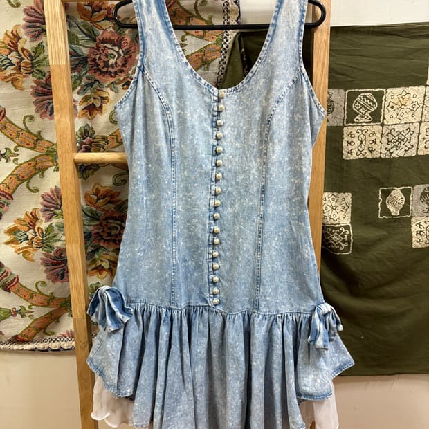 Patty 그런지페어리 데님 리본 레이어드 원피스