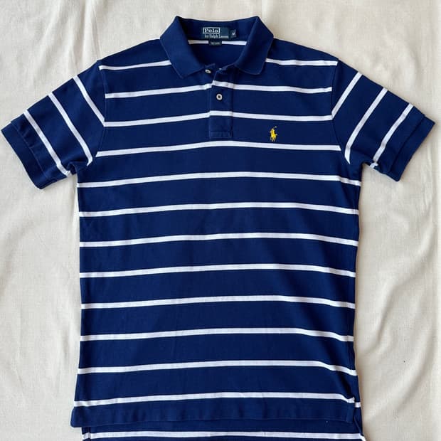 폴로 랄프로렌 스트라이프 피케 반팔 카라티 블루 M