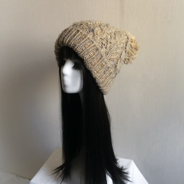 Pom cable pattern knit beanie