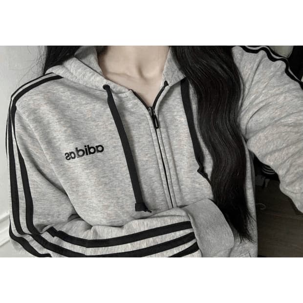 아디다스 스펠로고 그레이 코튼 후드집업