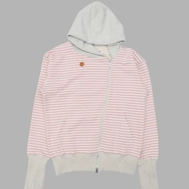 더뮤지엄비지터 핑크 스트라이프 후드집업