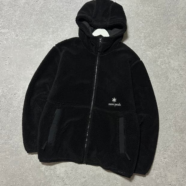 스노우피크 스몰로고 블랙 후드 후리스 집업