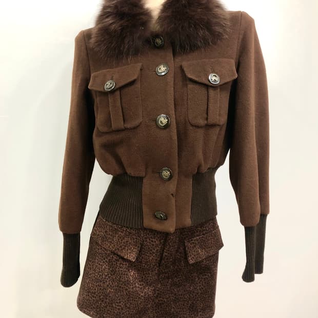 JESSI NEWYORK brown fur collar jacket 