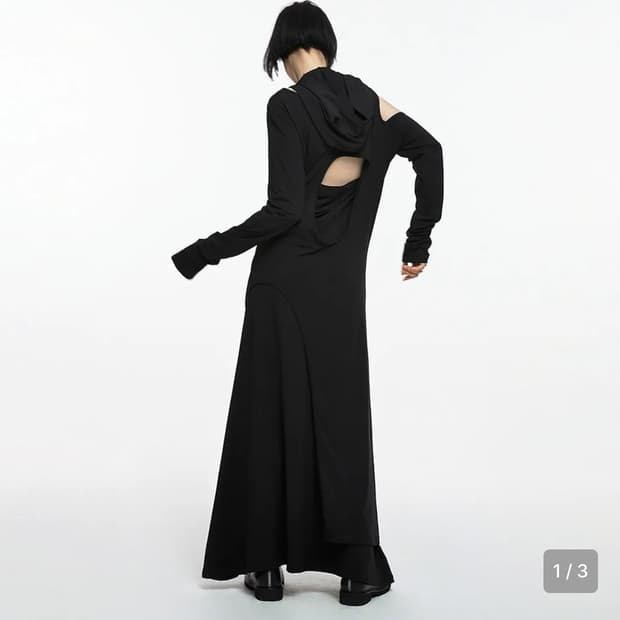 나체 투피스 레이어드 후디 드레스 블랙 0사이즈