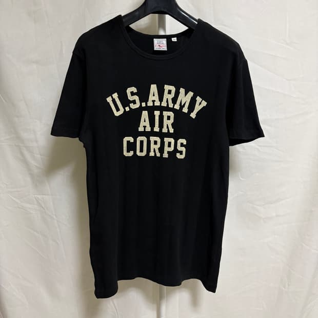 아비렉스 US ARMY 프린트 골지 립 반팔티셔츠 / 블랙, L