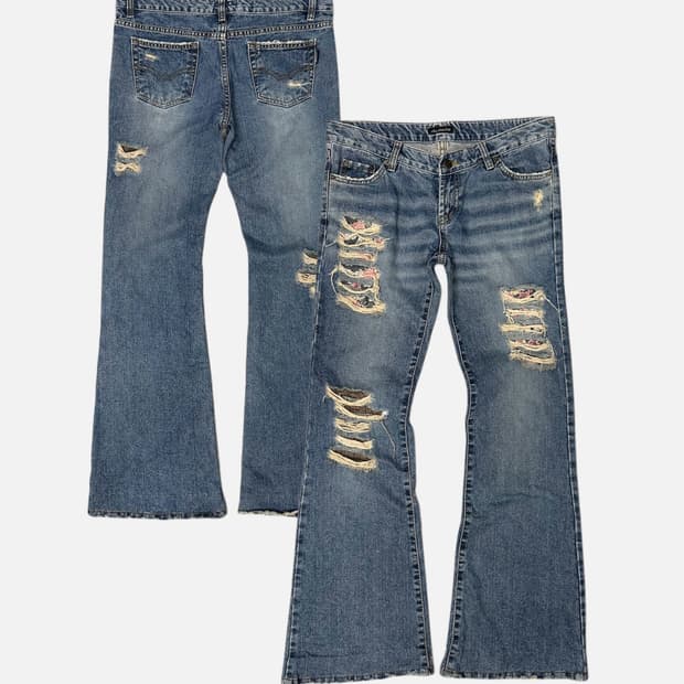 oriental layered damage jean