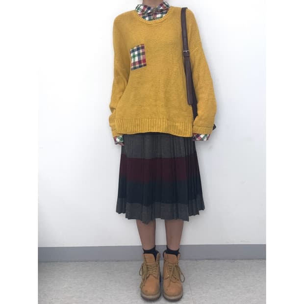 빈티지 울85% 플리츠 스커트