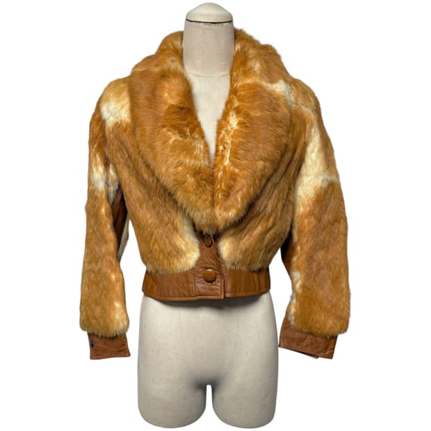 3688 브라운 크롭 가죽 퍼자켓