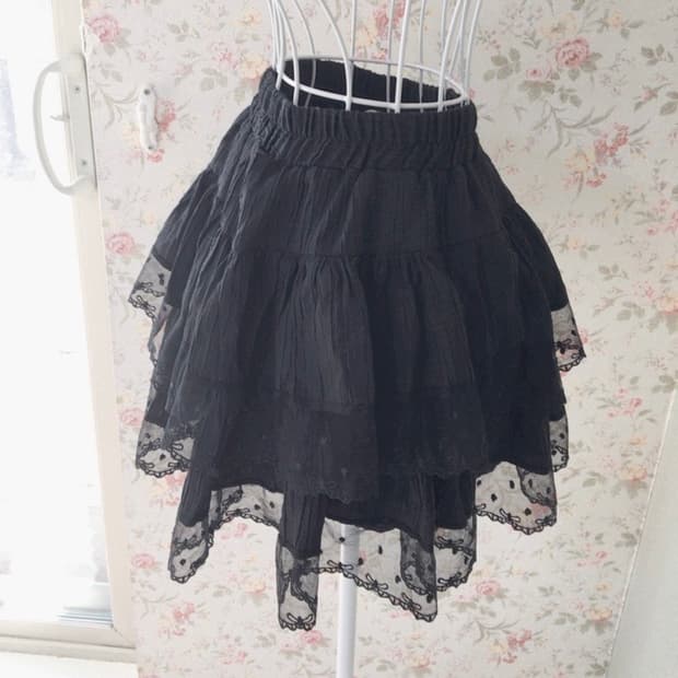 히메갸루🩵발레코어 러블리 리본 도트 레이스 프릴 캉캉 미니 스커트