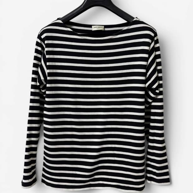 SS15 Saint Laurent Stripe Boat Neck Top