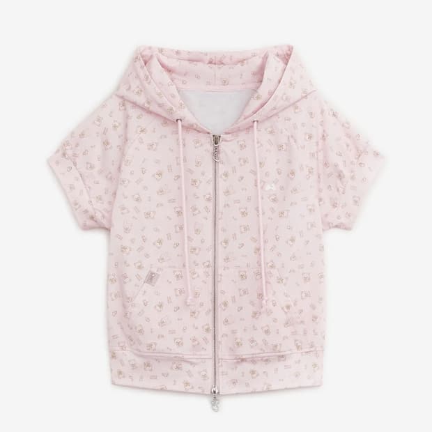 허그유어스킨 코리락쿠마 프린트 후드집업 (핑크)