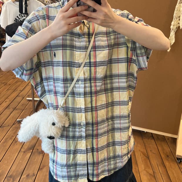 폴로 엘로우 반팔 체크 셔츠