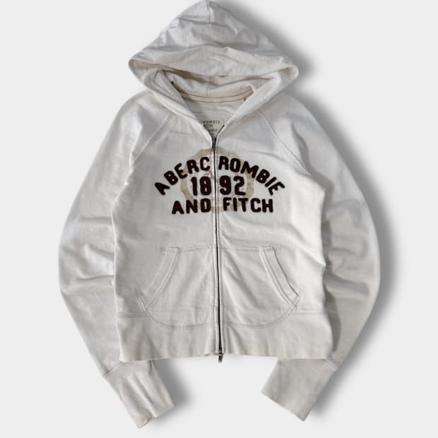 아베크롬비 아이보리 브라운 패치 코튼 후드집업