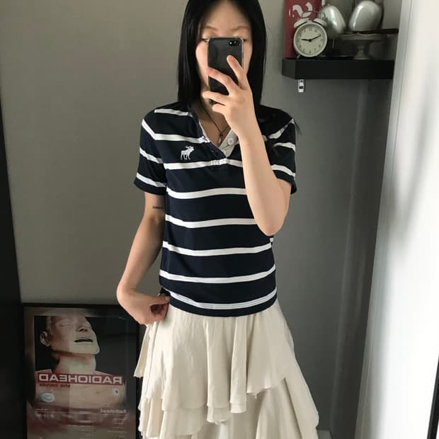 아베크롬비 산양 로고 단가라 버튼 반팔티