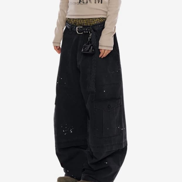 아캄 Painted Military Cargo Pants (Black)