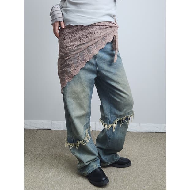 자수 레이스 스카프