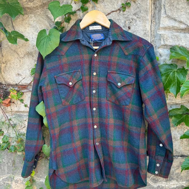80s pendleton 펜들턴 울 체크 웨스턴 무지개 플란넬 셔츠