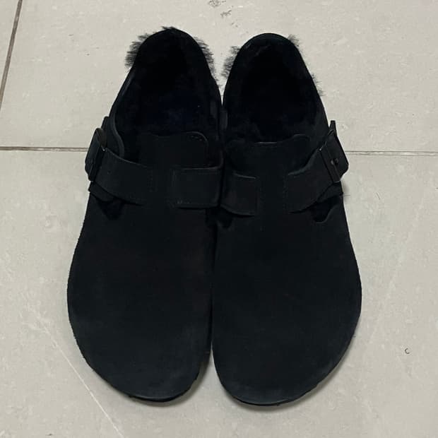 버켄스탁 런던 시어링 스웨이드 블랙 내로우 37 (240)