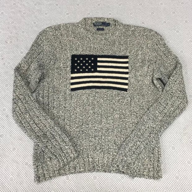 폴로 90s 블랙 앤 그레이 성조기 니트AA08