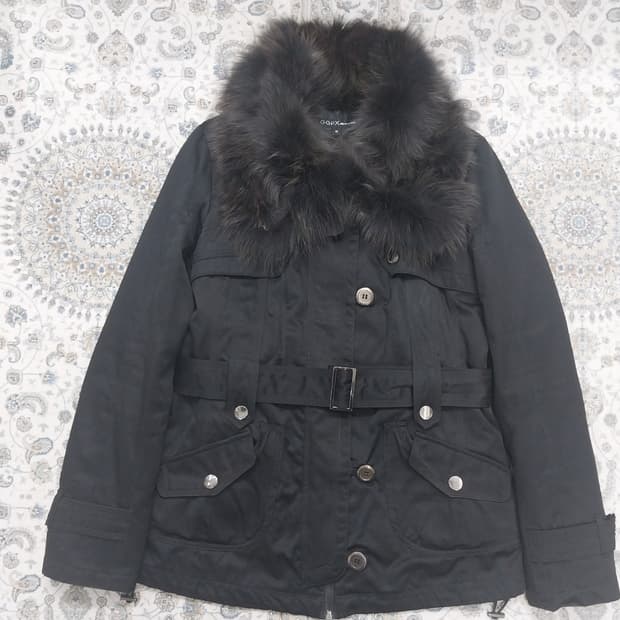 GGPX 블랙 퍼 카라 벨트 패딩 M (55반까지)  (내피분리가능)