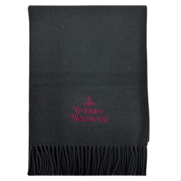 비비안 웨스트우드 자수 로고 울 머플러 다크 그레이