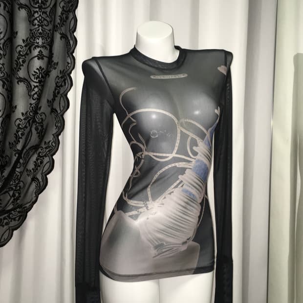 메그킴 메쉬 시스루 탑 블랙