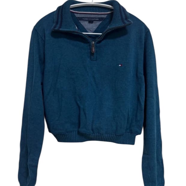타미힐피거 크롭 반집업 니트