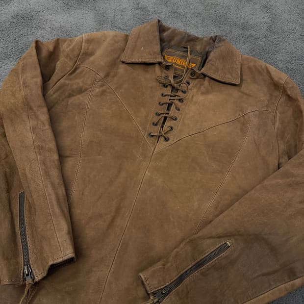 [ 정품/S ] UNIK 레더 스웨이드 웨스터 셔츠 자켓